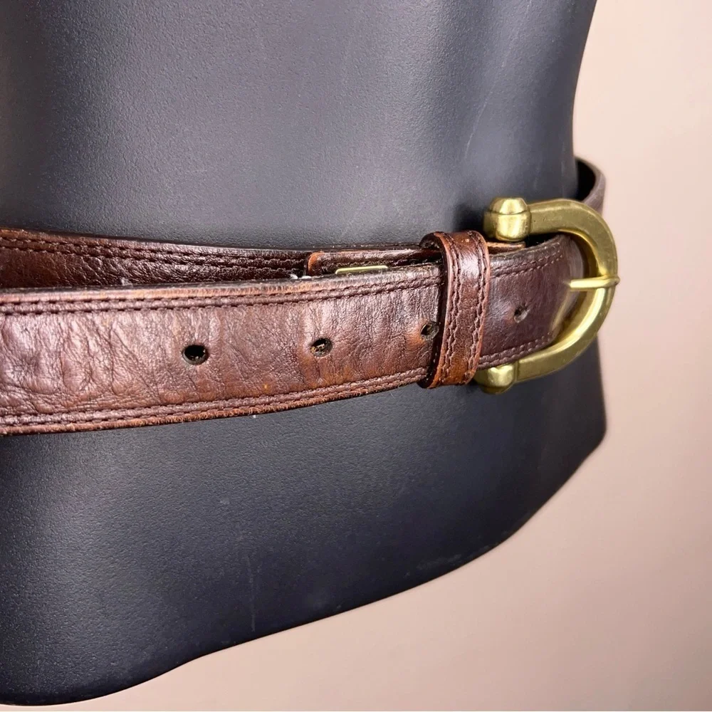 Y2K Vintage Fossil Medium Mens Brown Leather Belt Brass Buckle Classic